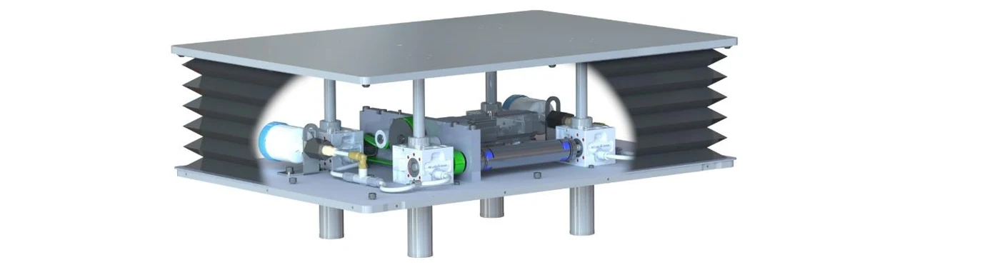 Hubeinheit HERROX Lift250 mit Faltenbalg, geöffnete Ansicht der Hubmechanik